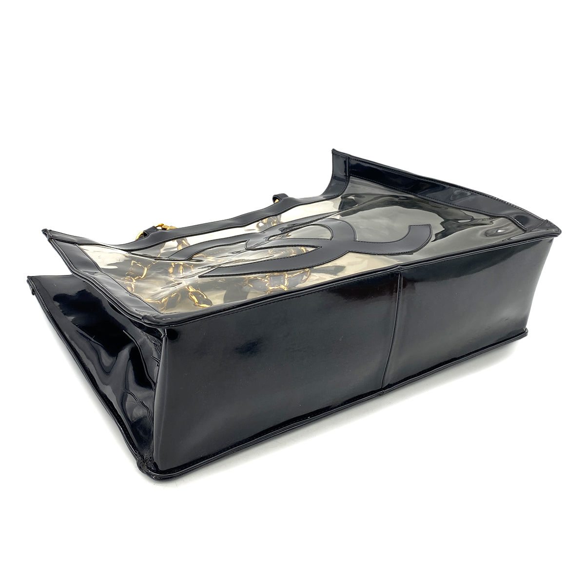 CHANEL VINTAGE COCO CLEAR CHAIN SHOULDER BAG BLACK VINYL 90251096