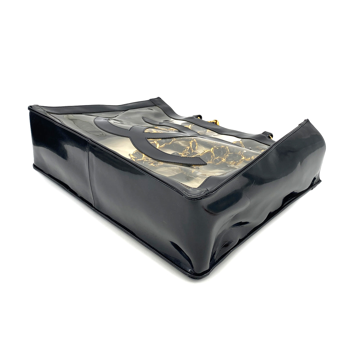 CHANEL VINTAGE COCO CLEAR CHAIN SHOULDER BAG BLACK VINYL 90251096