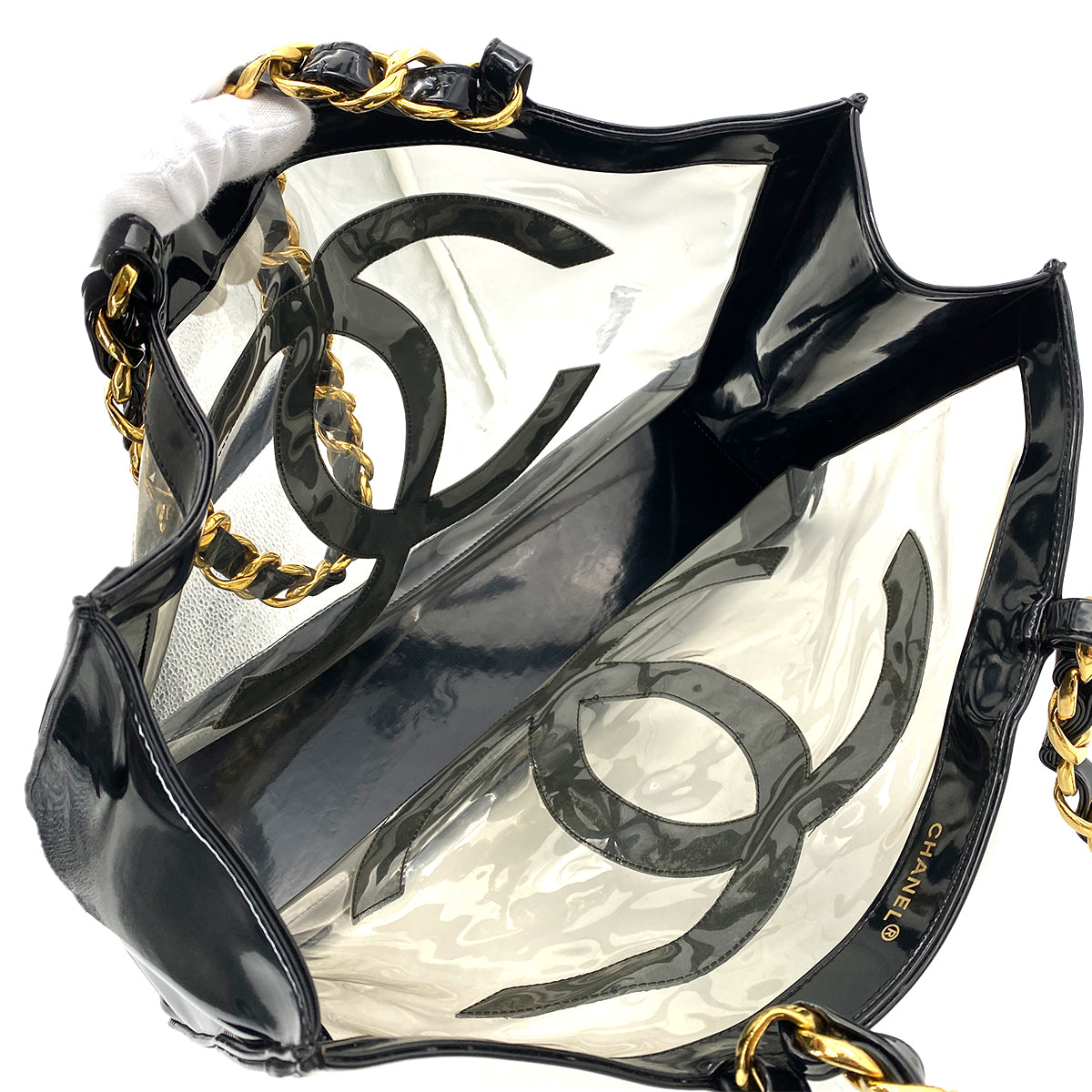 CHANEL VINTAGE COCO CLEAR CHAIN SHOULDER BAG BLACK VINYL 90251096