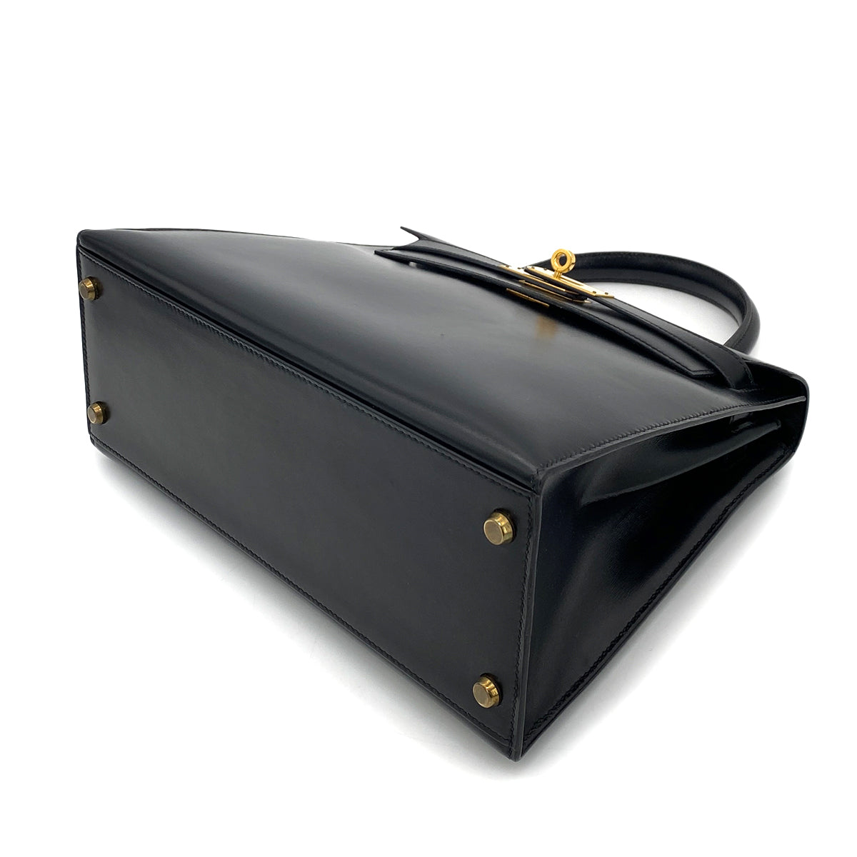 HERMES KELLY 28 SELLIER BLACK BOXCALF HAND SHOULDER BAG 〇Q 90251102