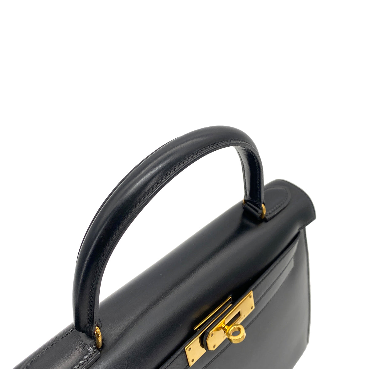 HERMES KELLY 28 SELLIER BLACK BOXCALF HAND SHOULDER BAG 〇Q 90251102