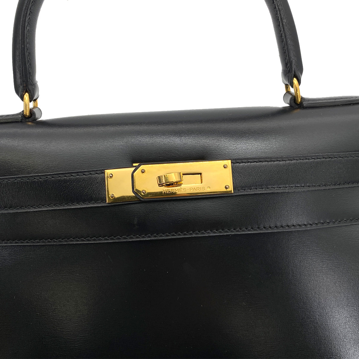 HERMES KELLY 28 SELLIER BLACK BOXCALF HAND SHOULDER BAG 〇Q 90251102