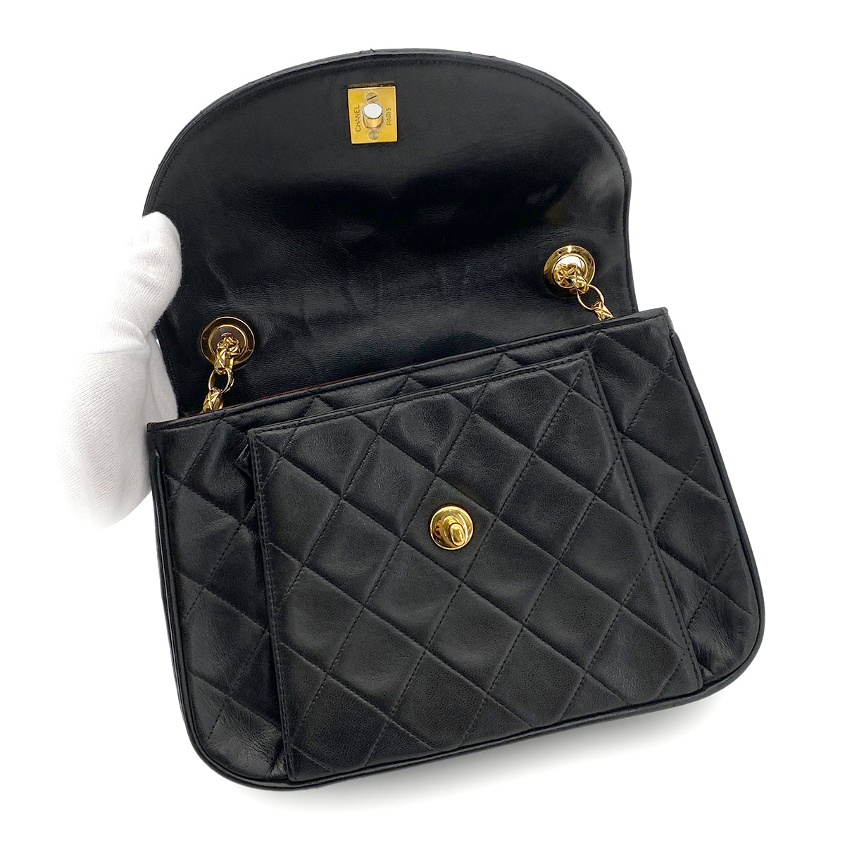 CHANEL VINTAGE BIJOU CHAIN SHOULDER BAG BLACK LAMB SKIN 90251376