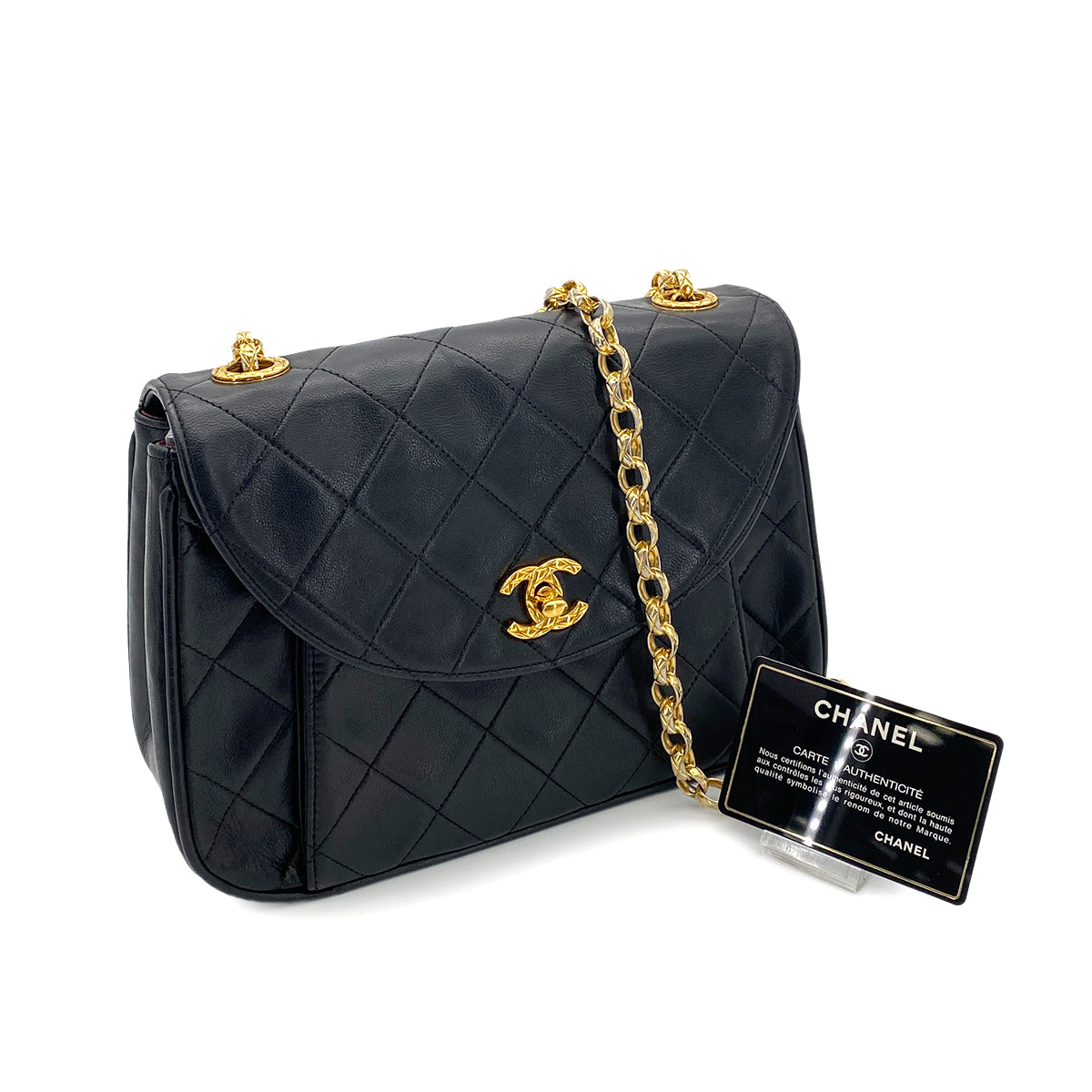 CHANEL VINTAGE BIJOU CHAIN SHOULDER BAG BLACK LAMB SKIN 90251376