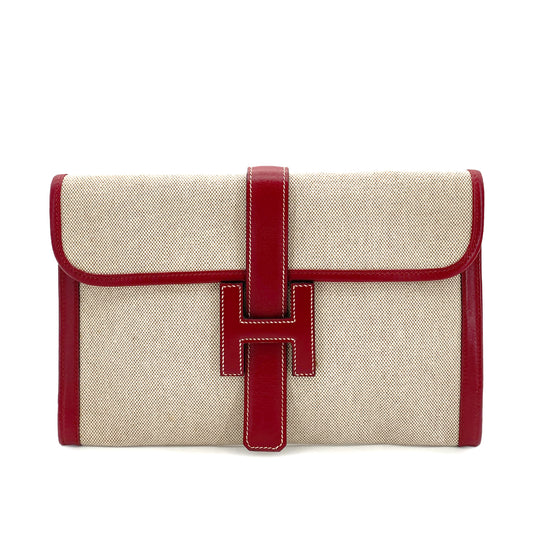 HERMES JIGE PM RED TYPE BOXCALF TOILE H CLUTCH BAG 〇R 90251389
