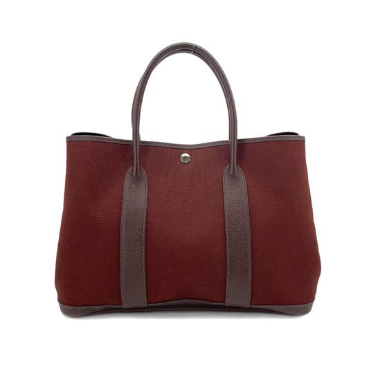 HERMES GARDEN PARTY PM BROWN TYPE TOILE OFFICIER LEATHER TOTE BAG □I 90251392