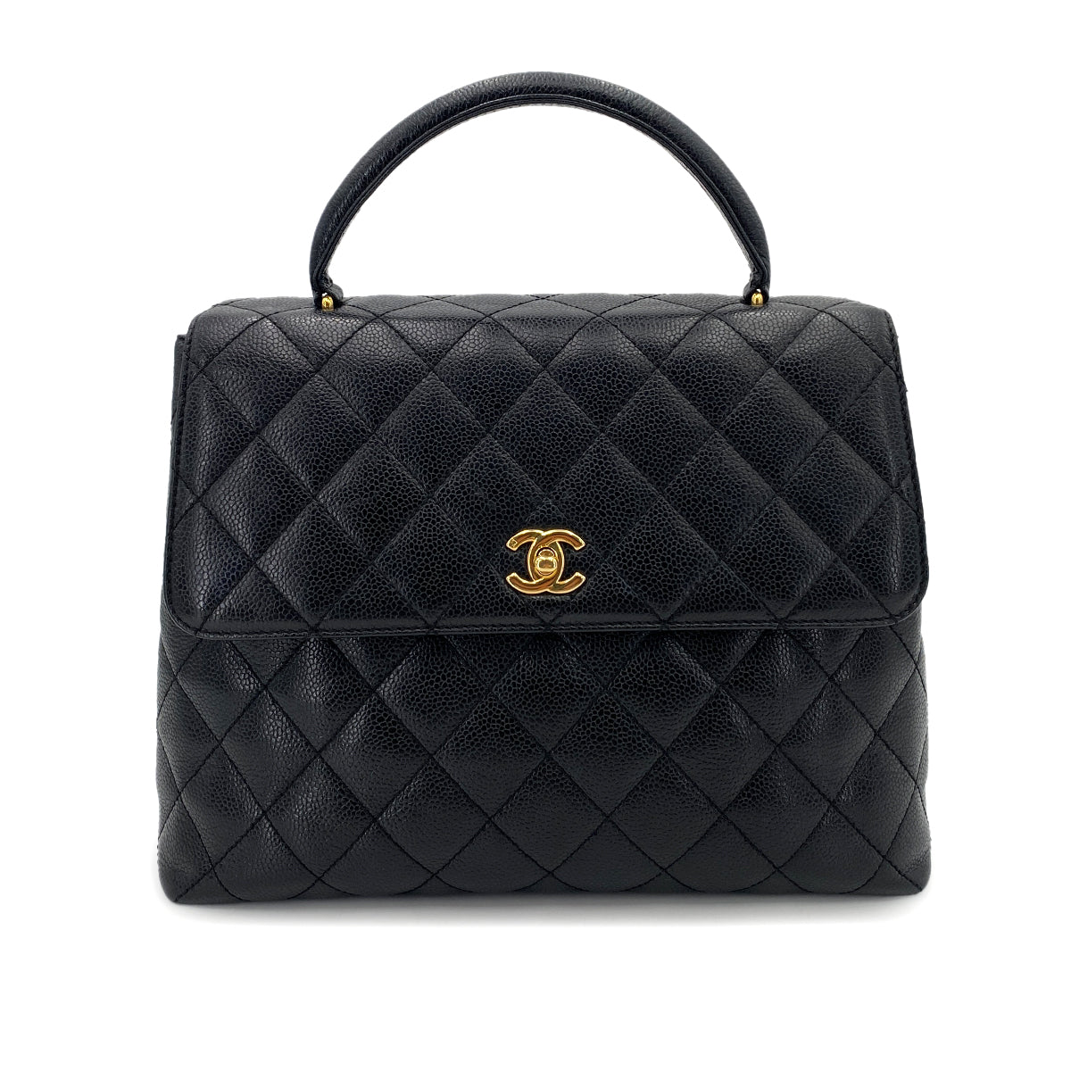 CHANEL VINTAGE MATELASSE HAND BAG BLACK CAVIAR SKIN 90251691