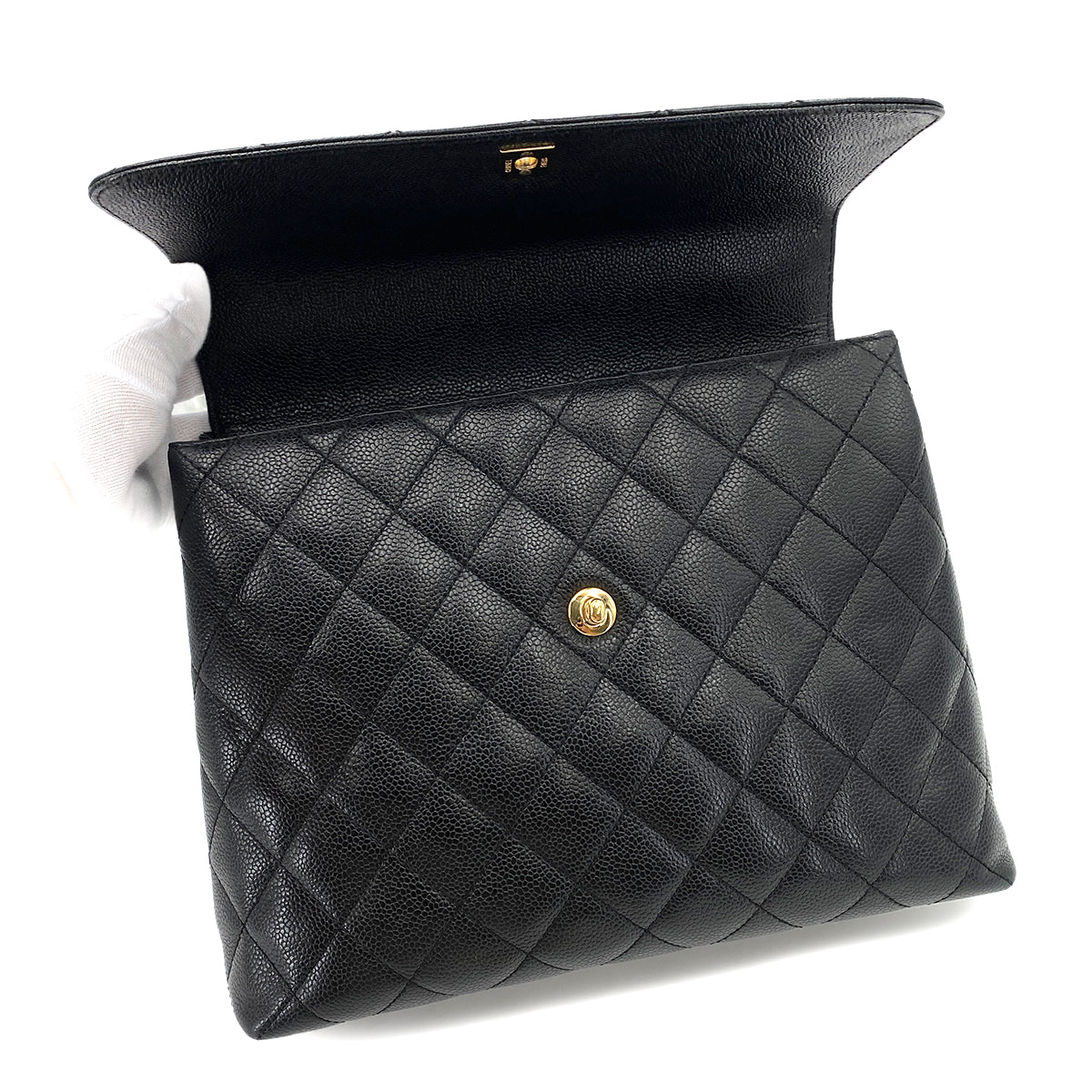 CHANEL VINTAGE MATELASSE HAND BAG BLACK CAVIAR SKIN 90251691