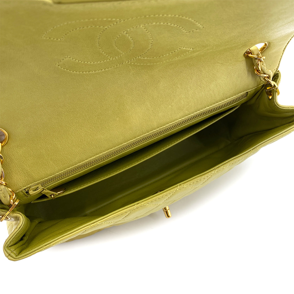 CHANEL VINTAGE MATELASSE CHAIN SHOULDER BAG GREEN LAMB SKIN 90251845
