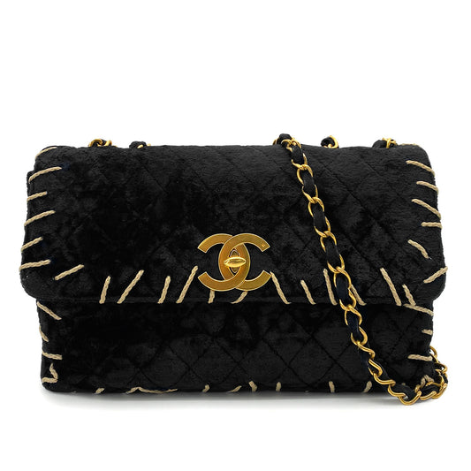 CHANEL VINTAGE MAXI MATELASSE 34 CHAIN SHOULDER BAG BLACK VELOR 90251847