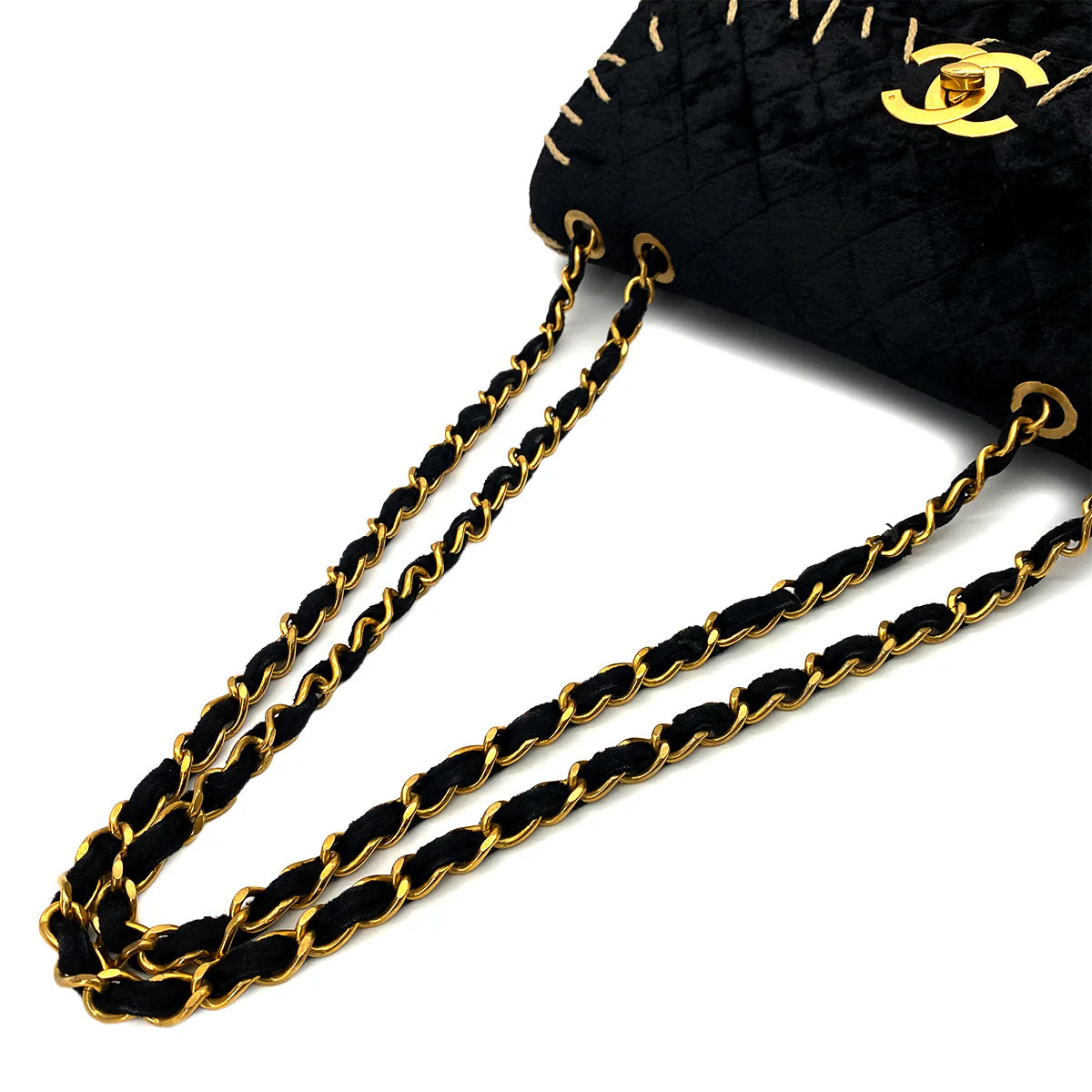 CHANEL VINTAGE MAXI MATELASSE 34 CHAIN SHOULDER BAG BLACK VELOR 90251847