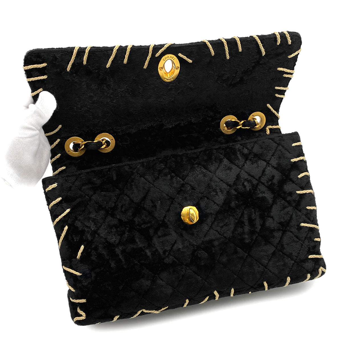 CHANEL VINTAGE MAXI MATELASSE 34 CHAIN SHOULDER BAG BLACK VELOR 90251847