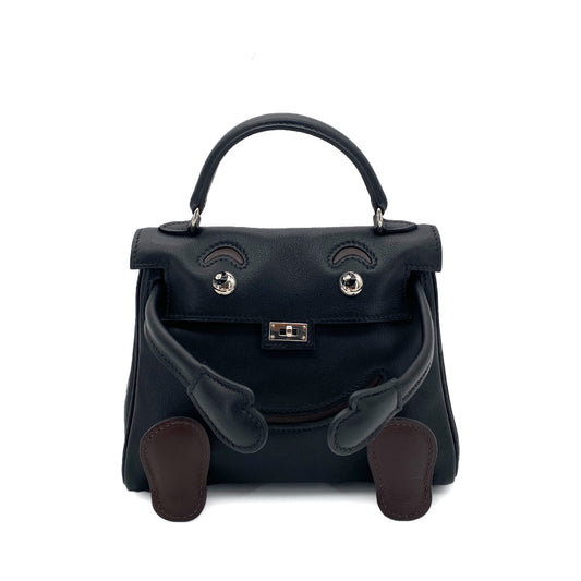 HERMES KELLY DOLL BLACK BROWN VEAU GULLIVER HAND BAG □D 90251951