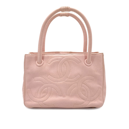 CHANEL VINTAGE TRIPLE COCOMARK HAND BAG LIGHTPINK CAVIAR SKIN 90251960