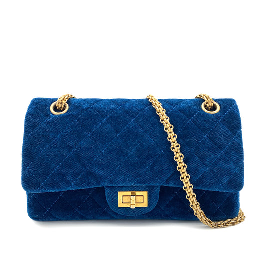 CHANEL 2.55 MATELASSE CHAIN SHOULDERD BAG BLUE VELOR 90251966