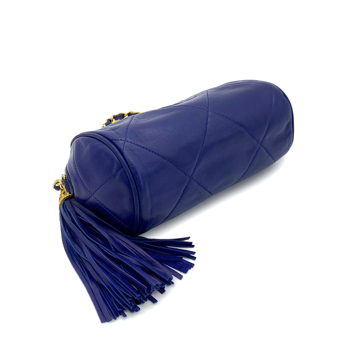 CHANEL VINTAGE FRINGE CHAIN SHOULDER BAG BLUE LAMB SKIN 90251967