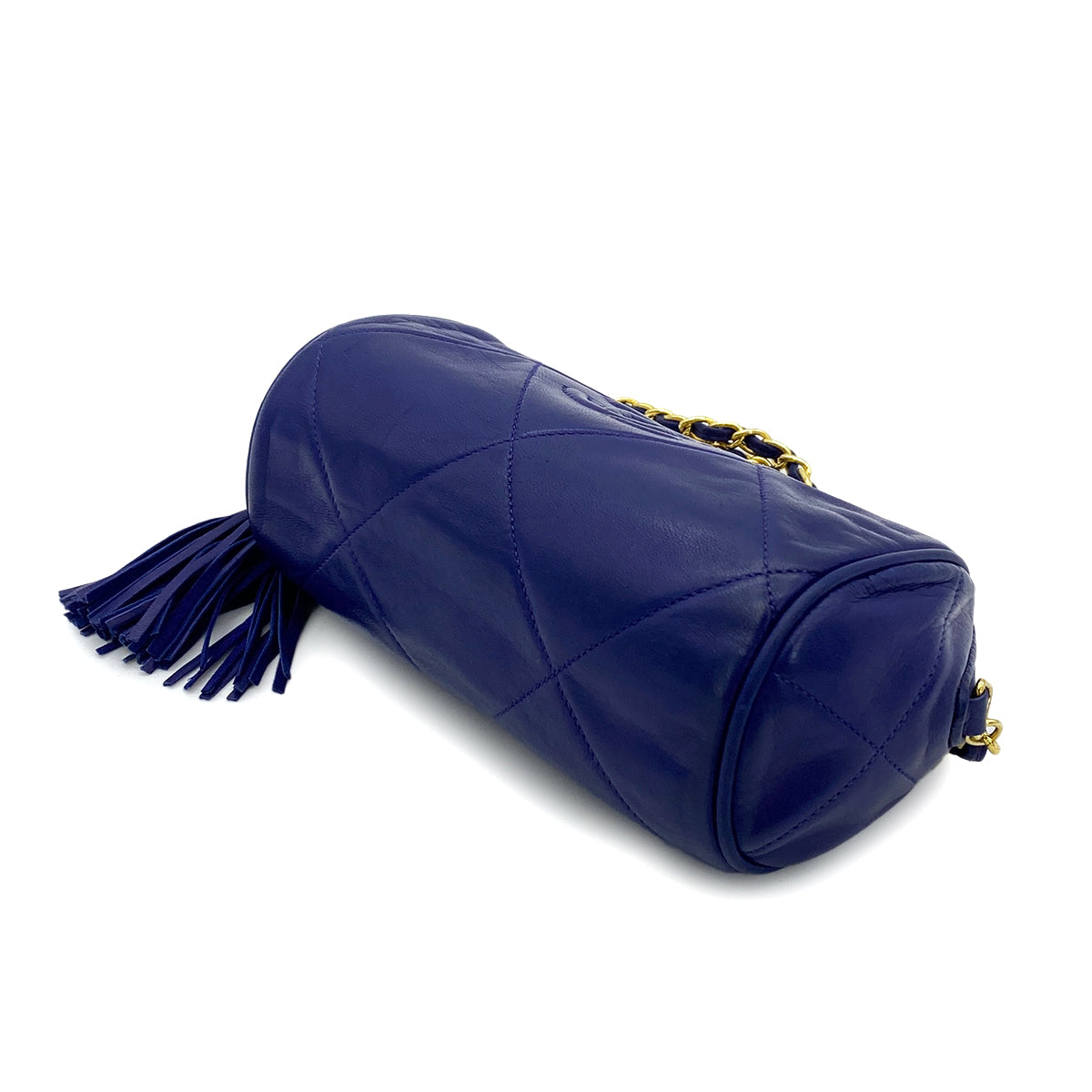 CHANEL VINTAGE FRINGE CHAIN SHOULDER BAG BLUE LAMB SKIN 90251967