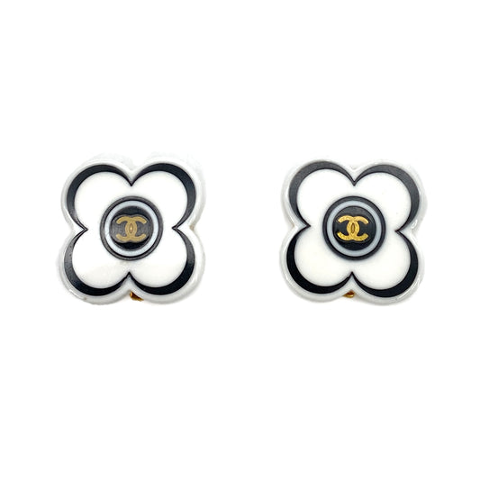 CHANEL VINTAGE EARRINGS CAMELLIA WHITE ACCESSORY 02P 90251975