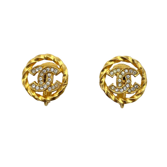 CHANEL VINTAGE EARRINGS ROUND COCOMARK RHINESTONE ACCESSORY 90251978