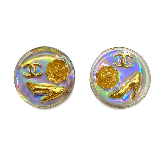 CHANEL VINTAGE ICON EARRINGS ROUND CLEAR ACCESSORY 97P 90251985