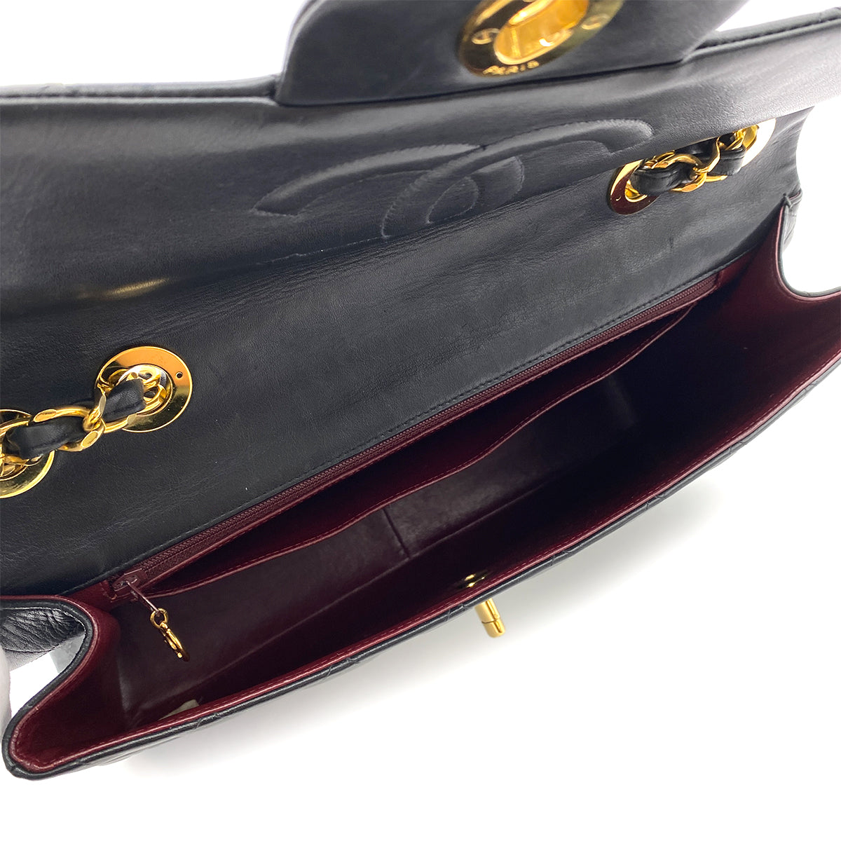 CHANEL VINTAGE MAXI MATELASSE 34 CHAIN SHOULDER BAG BLACK LAMB SKIN 90252002