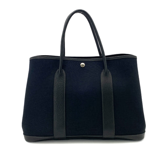 HERMES GARDEN PARTY PM BLACK TOILE OFFICIER HAND BAG □H 90252004