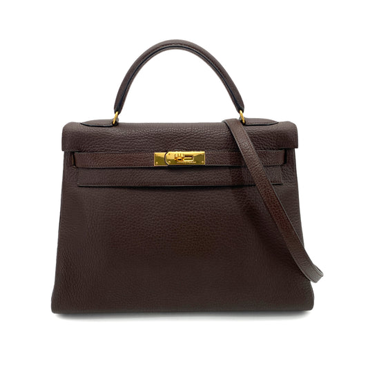 HERMES KELLY 32 RETOURNE BROWN TYPE TOGO HAND SHOULDER BAG 〇V GHW 90252014