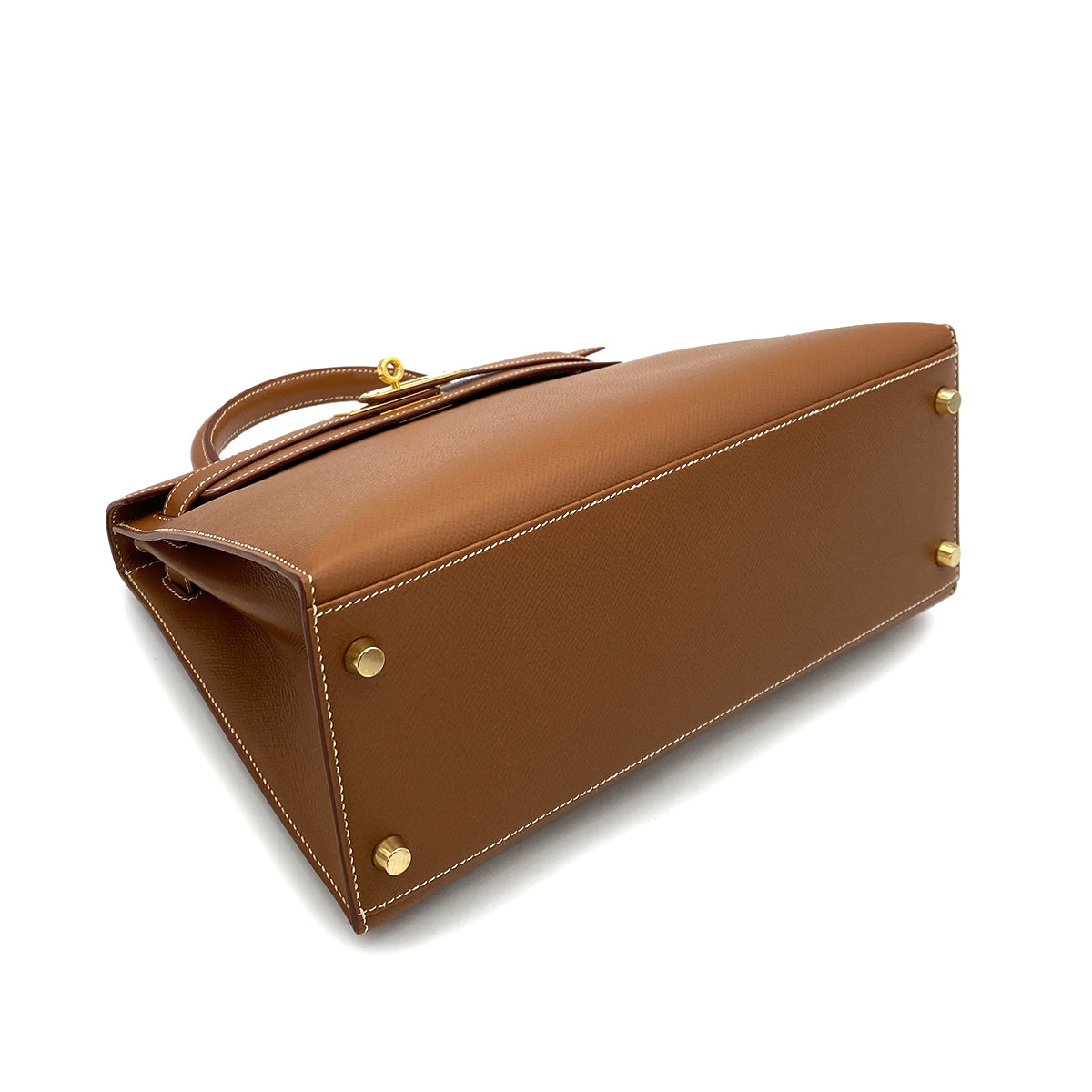 HERMES KELLY 28 SELLIER GOLD COUCHEVEL HAND SHOULDER BAG □D 90252019