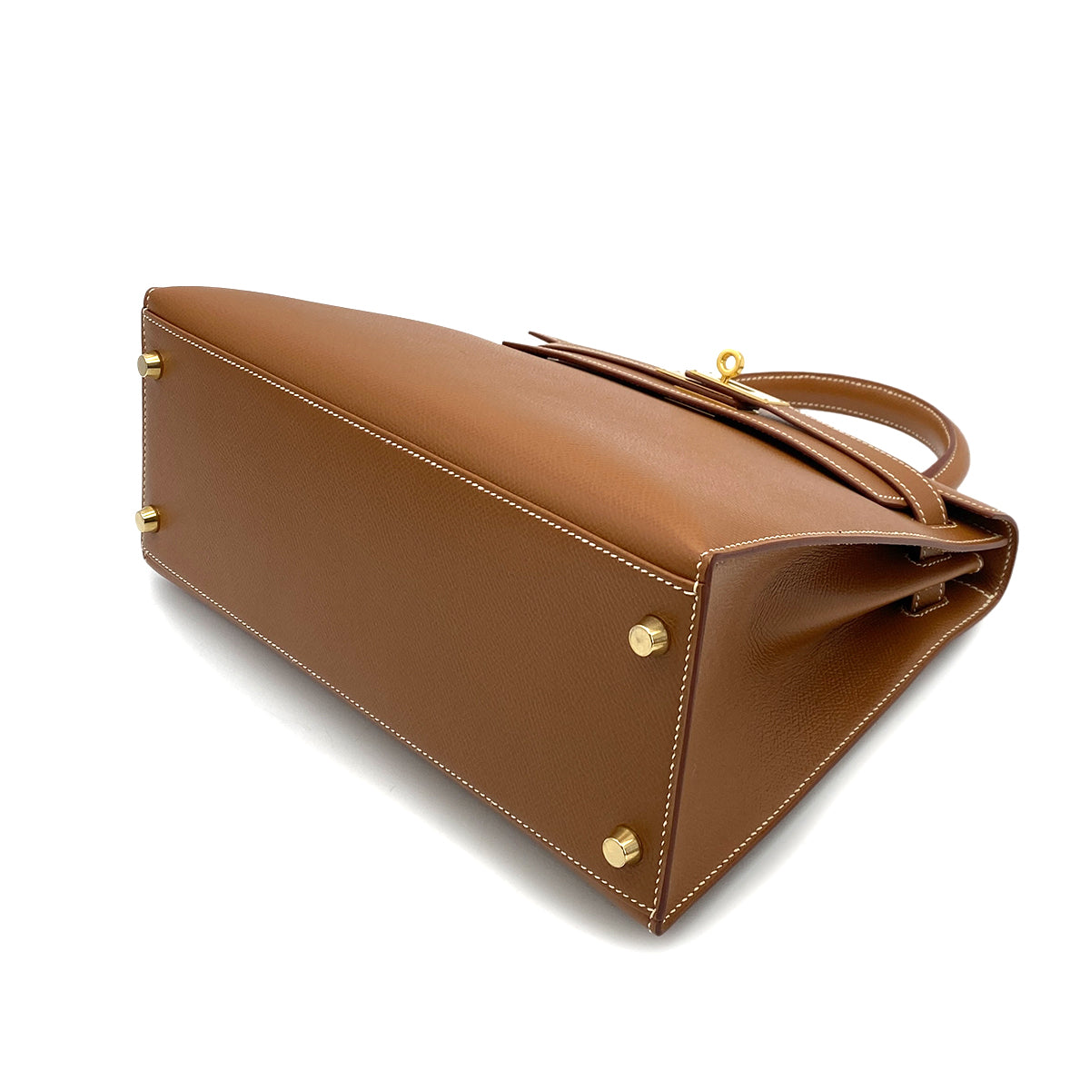 HERMES KELLY 28 SELLIER GOLD COUCHEVEL HAND SHOULDER BAG □D 90252019
