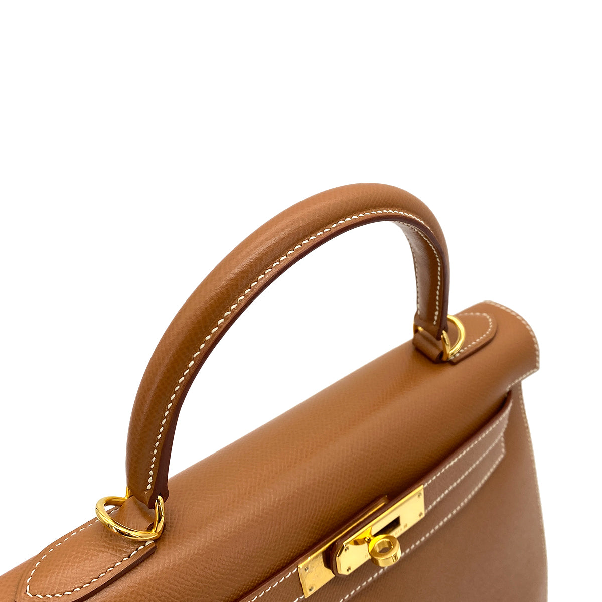 HERMES KELLY 28 SELLIER GOLD COUCHEVEL HAND SHOULDER BAG □D 90252019