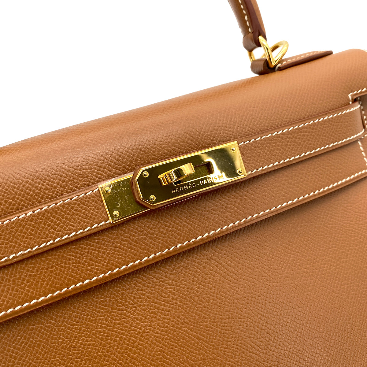 HERMES KELLY 28 SELLIER GOLD COUCHEVEL HAND SHOULDER BAG □D 90252019