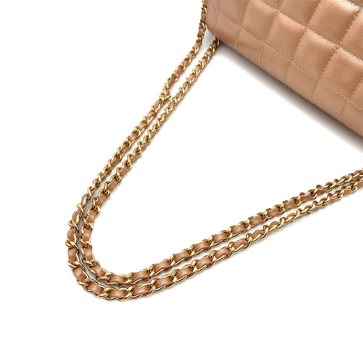 CHANEL VINTAGE 2.55 CHOCOLATE BAR CHAIN SHOULDER BAG PINK BEIGE LAMB SKIN 90252021