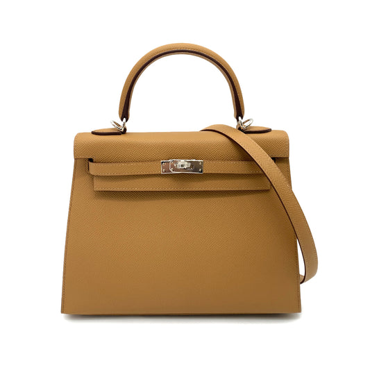 HERMES KELLY 25 SELLIER BISCUIT EPSOM HAND SHOULDER BAG W SHW 90252535
