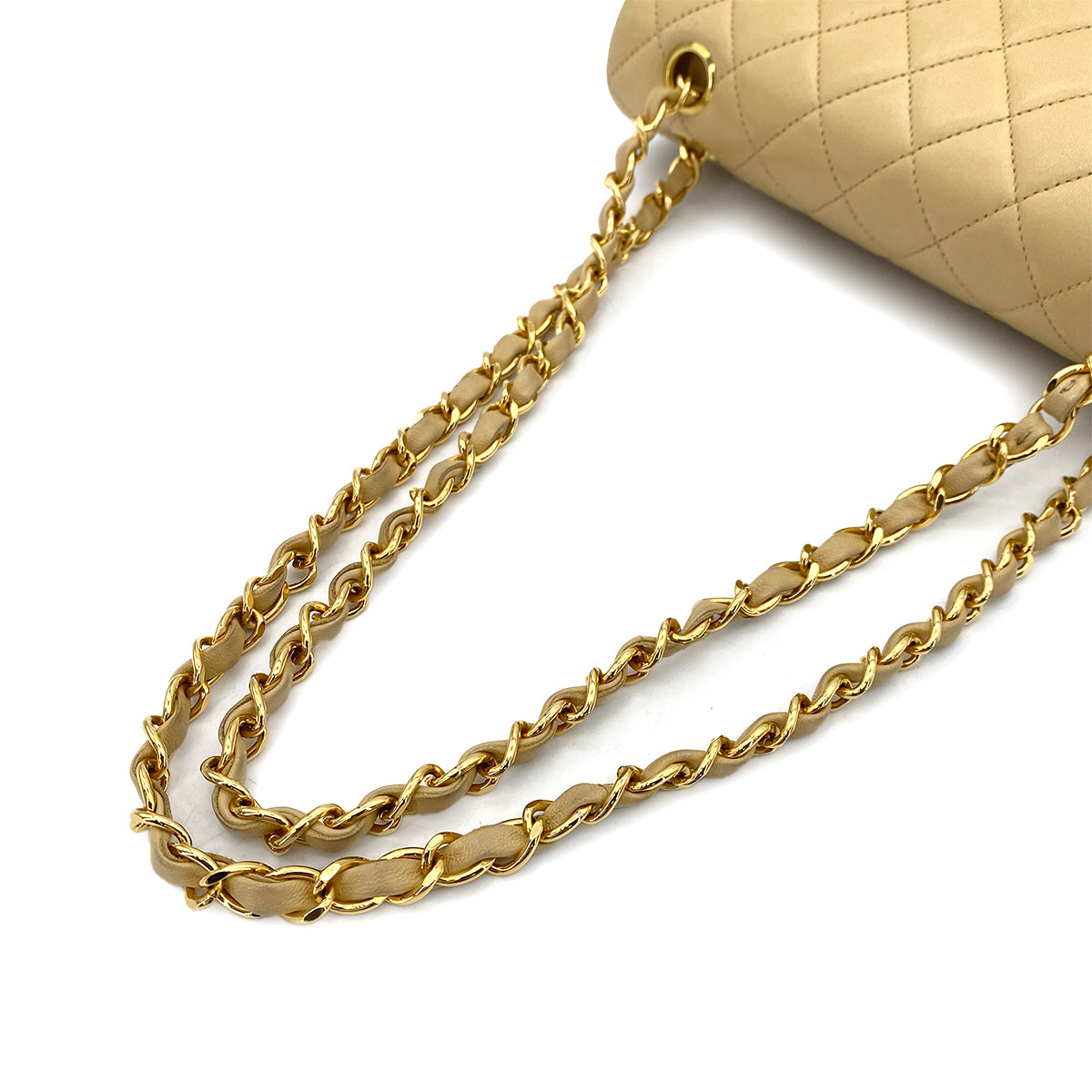 CHANEL VINTAGE CLASSIC FLAP SMALL CHAIN SHOULDER BAG BEIGE LAMB SKIN 90252548
