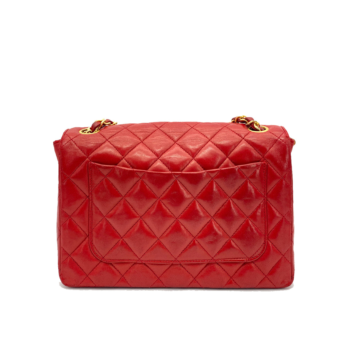 CHANEL VINTAGE BIG COCO MATELASSE CHAIN SHOULDER BAG RED LAMB SKIN 90252550