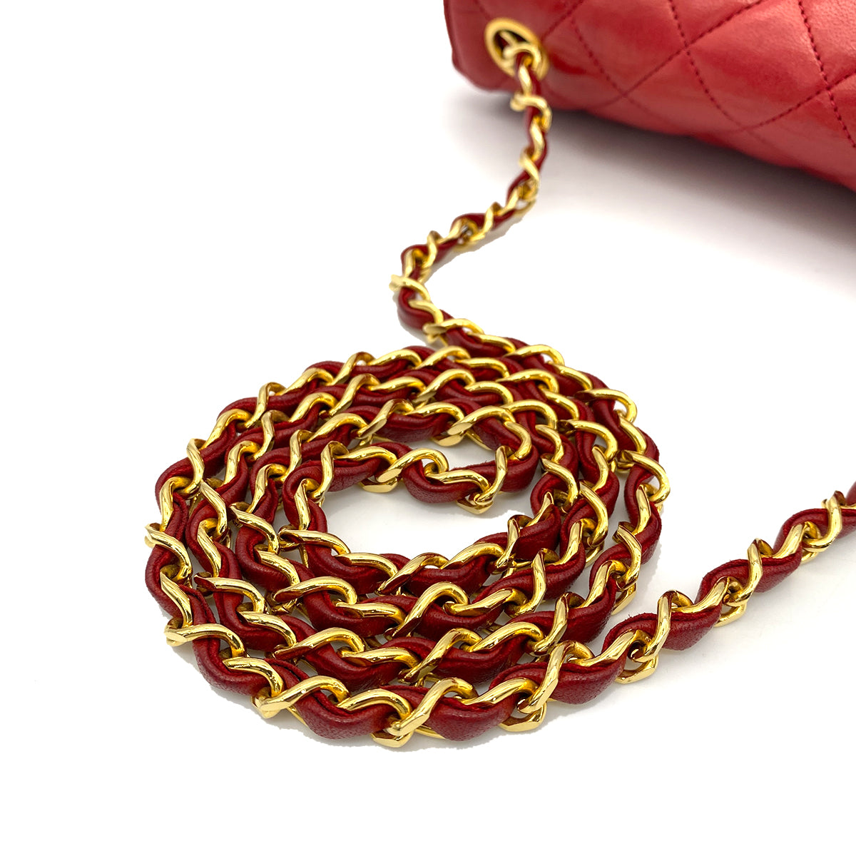 CHANEL VINTAGE BIG COCO MATELASSE CHAIN SHOULDER BAG RED LAMB SKIN 90252550