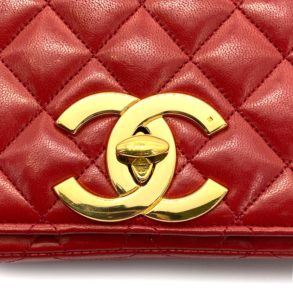 CHANEL VINTAGE BIG COCO MATELASSE CHAIN SHOULDER BAG RED LAMB SKIN 90252550