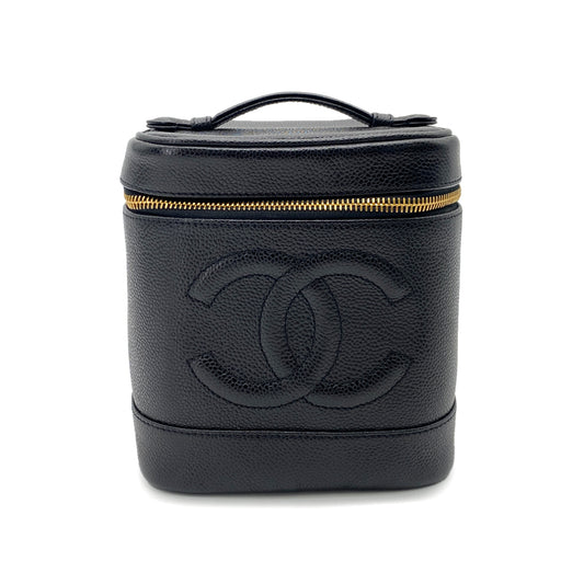 CHANEL VINTAGE VANITY HAND BAG BLACK CAVIAR SKIN 90252556