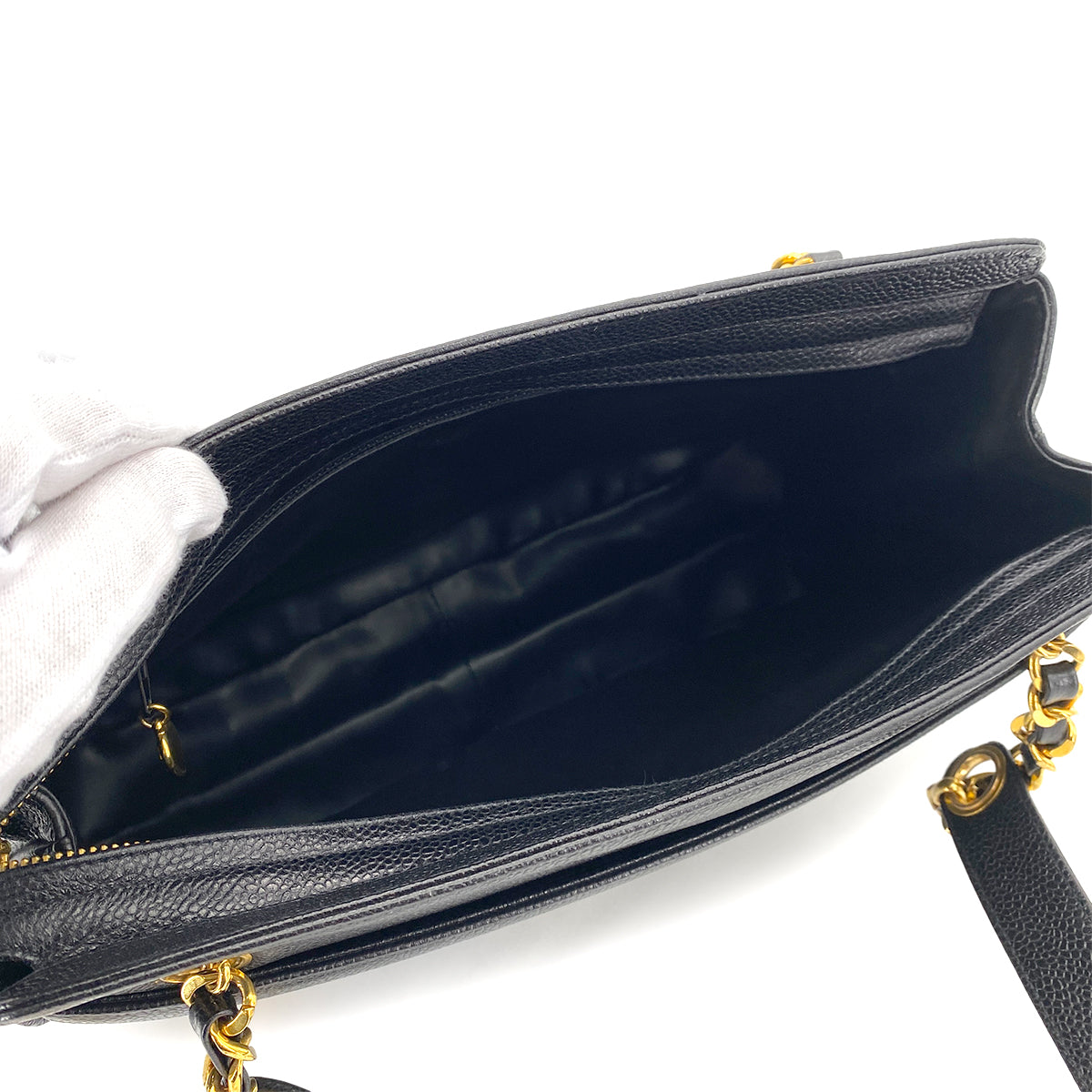 CHANEL VINTAGE TRIPLE COCO CHAIN TOTE BAG BLACK CAVIAR SKIN 90252557