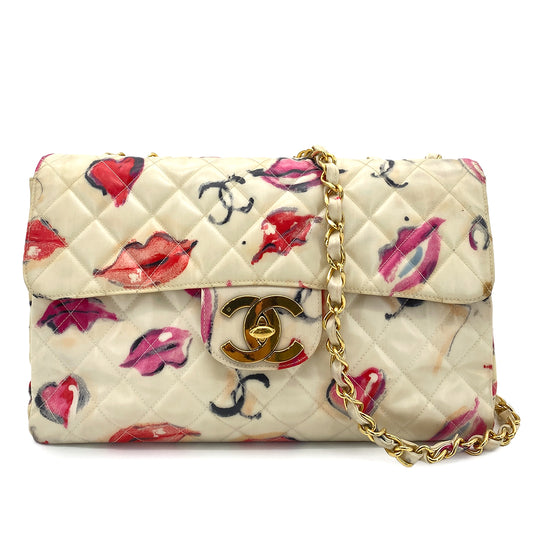 CHANEL VINTAGE MAXI MATELASSE 34 CHAIN SHOULDER BAG MULTICOLOR PVC LIPS&KISSES 90252567