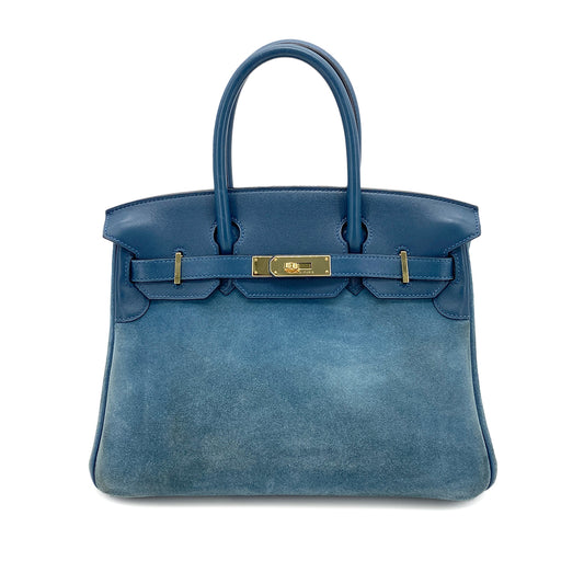 HERMES BIRKIN 30 BLUE THALASSA DEEP BLUE GRIZZLY SWIFT HAND BAG □P GHW 90252580