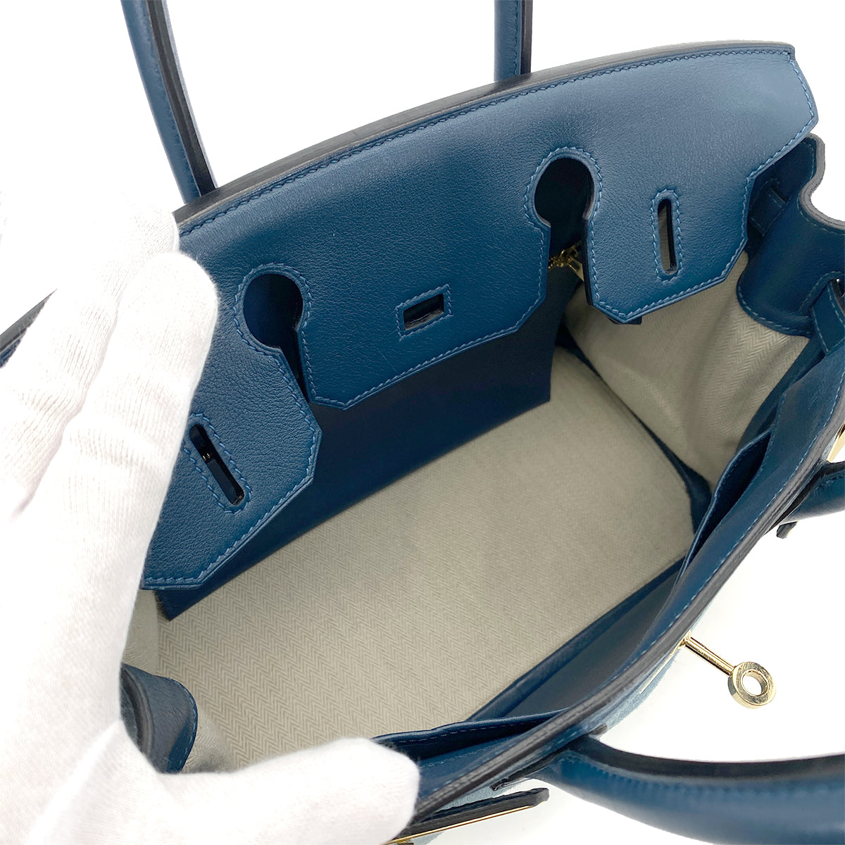 HERMES BIRKIN 30 BLUE THALASSA DEEP BLUE GRIZZLY SWIFT HAND BAG □P GHW 90252580