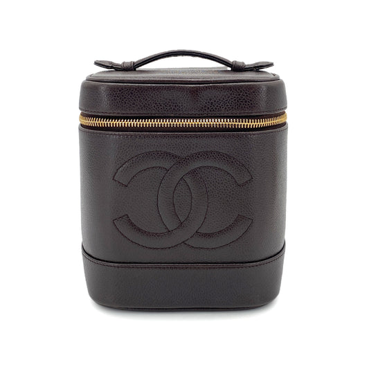 CHANEL VINTAGE VANITY HAND BAG DARK BROWN CAVIAR SKIN 90252967