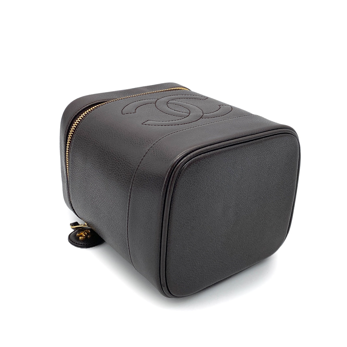 CHANEL VINTAGE VANITY HAND BAG DARK BROWN CAVIAR SKIN 90252967
