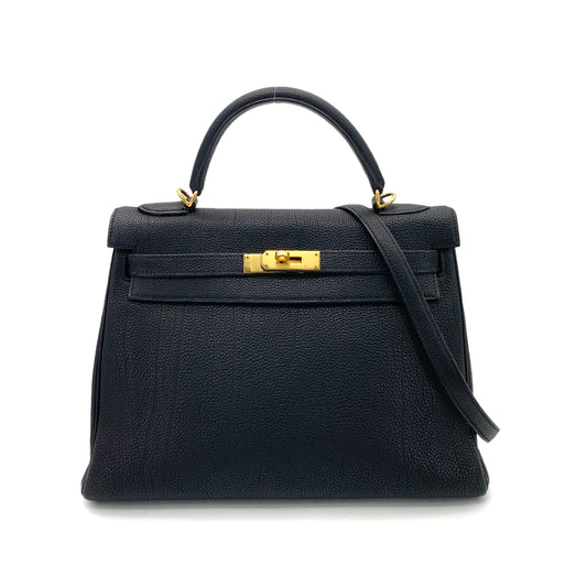 HERMES KELLY 32 RETOURNE BLACK TOGO HAND SHOULDER BAG □G GHW 90252973