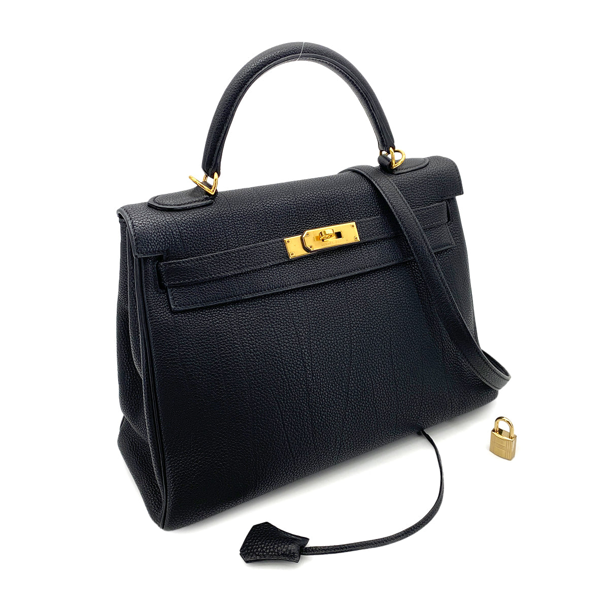 HERMES KELLY 32 RETOURNE BLACK TOGO HAND SHOULDER BAG □G GHW 90252973