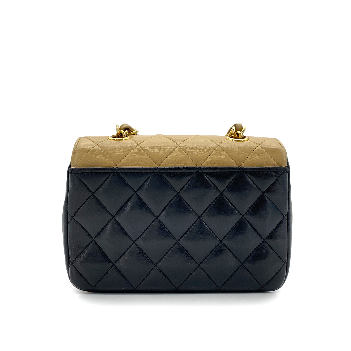 CHANEL VINTAGE MATELASSE MINI CHAIN SHOULDER BAG BYCOLOR BEIGE BLACK LAMB SKIN 90252978