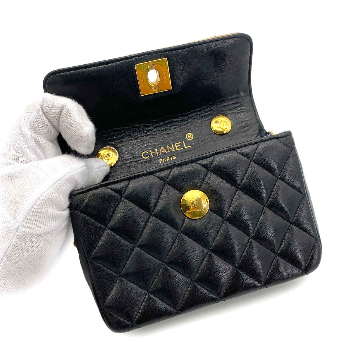 CHANEL VINTAGE MATELASSE MINI CHAIN SHOULDER BAG BYCOLOR BEIGE BLACK LAMB SKIN 90252978