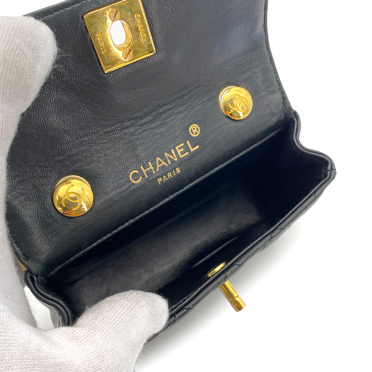 CHANEL VINTAGE MATELASSE MINI CHAIN SHOULDER BAG BYCOLOR BEIGE BLACK LAMB SKIN 90252978