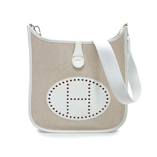 HERMES EVELYNE2 PM WHITE TOILE H SHOULDER BAG □J SHW 90252979
